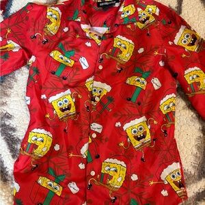 SpongeBob Christmas Kids Button Down Shirt - Red